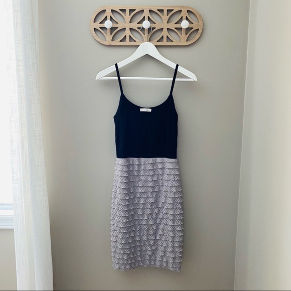 Lush Polkadot Ruffle Dress Black/Gray Sz Medium - Picture 1 of 9